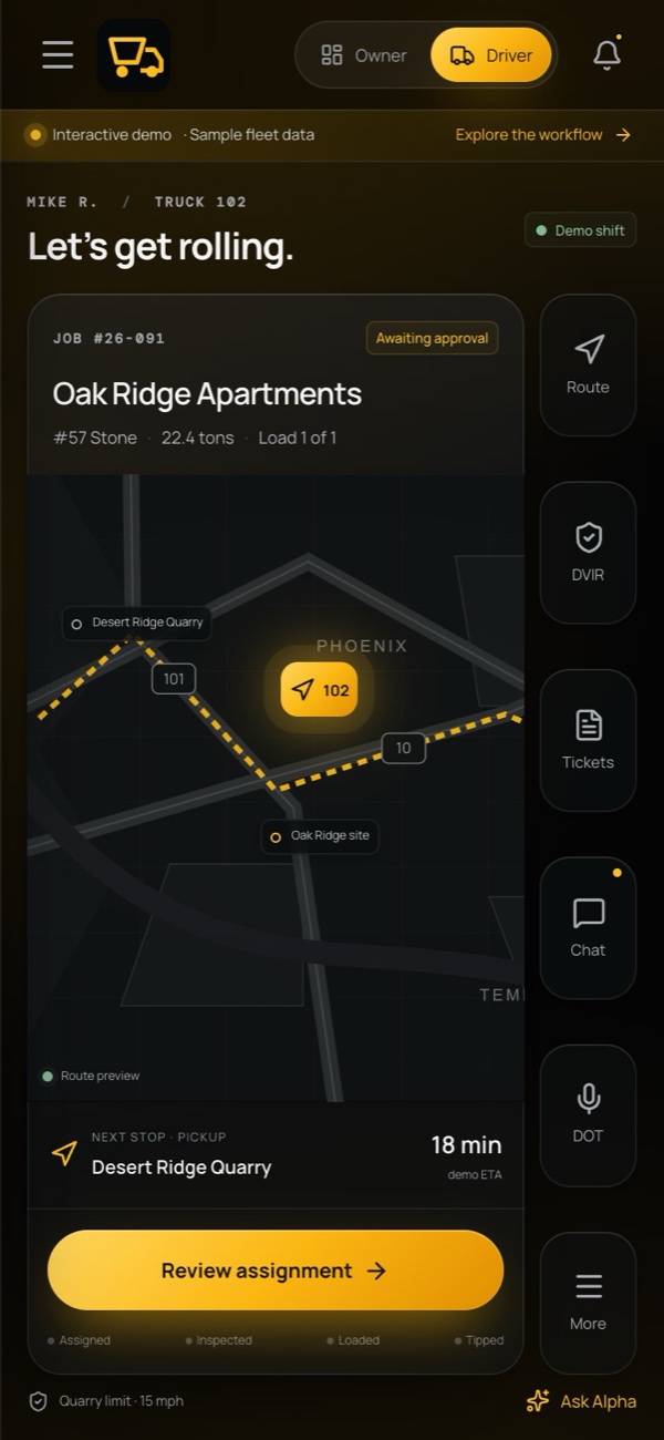 AggBoss driver app on a phone